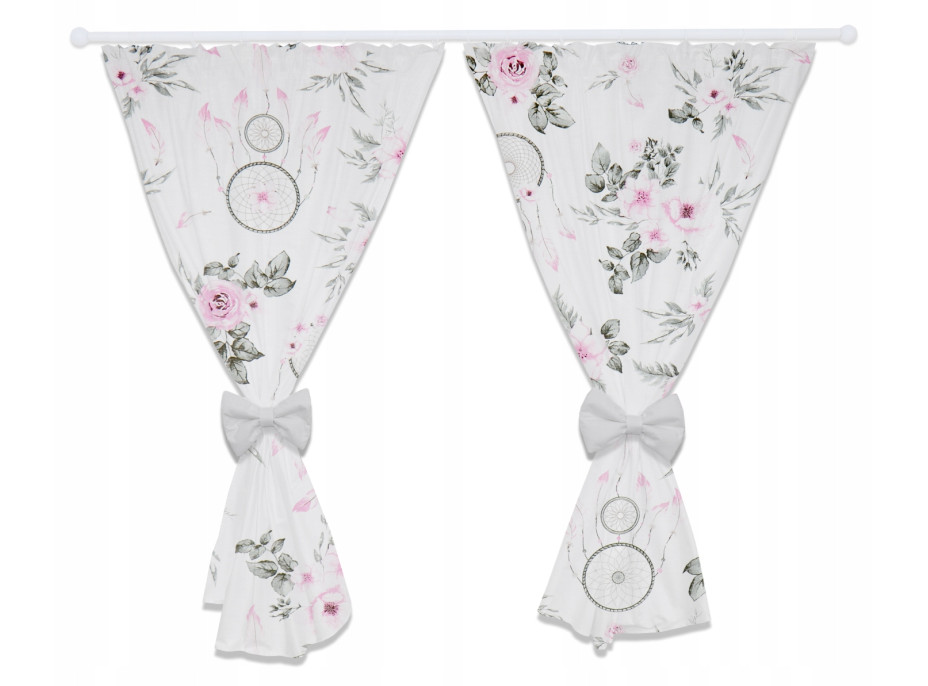 Dětský bavlněný závěs 155x150 cm BABYMAM PREMIUM s mašlí - sada 2 ks - Lapače snů a květy