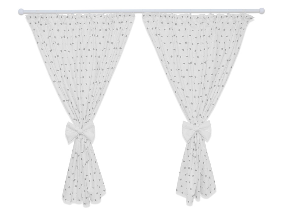 Dětský bavlněný závěs 155x150 cm BABYMAM PREMIUM s mašlí - sada 2 ks - Malé šedé hvězdičky s bílou