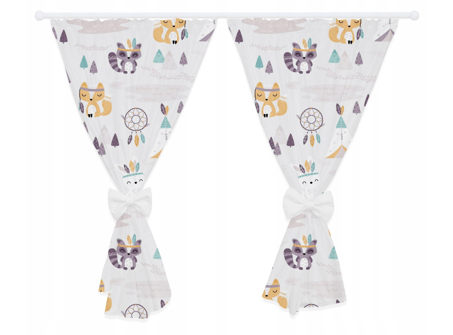 Dětský bavlněný závěs 155x150 cm BABYMAM PREMIUM s mašlí - sada 2 ks - Malí indiáni