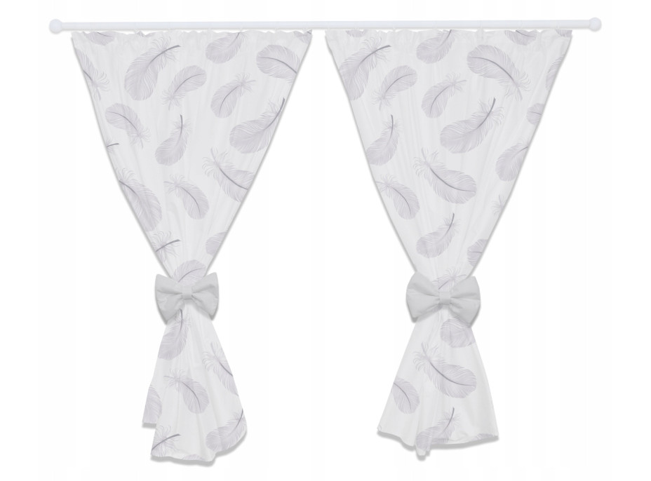 Dětský bavlněný závěs 155x150 cm BABYMAM PREMIUM s mašlí - sada 2 ks - Peříčka s bílou