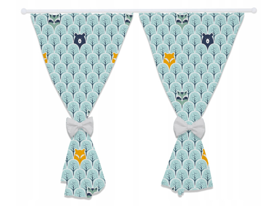 Dětský bavlněný závěs 155x150 cm BABYMAM PREMIUM s mašlí - sada 2 ks - Skandinávský les zelený