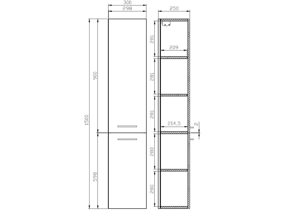 Koupelnová vysoká skříňka CERSANIT - SLOUPEK LARA - BÍLÁ 150X30 (S926-007-DSM)