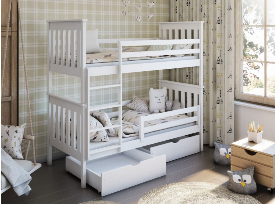 Dětská patrová postel z masivu borovice BORIS se šuplíky 200x90 cm - přírodní