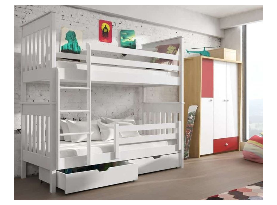 Dětská patrová postel z masivu borovice BORIS se šuplíky 200x90 cm - přírodní