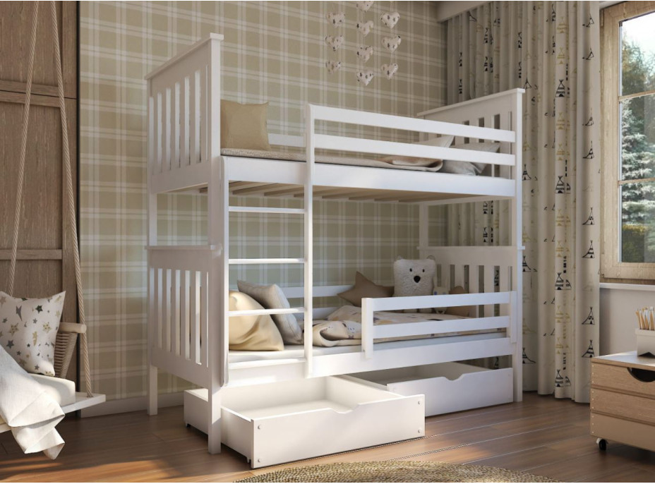 Dětská patrová postel z masivu borovice BORIS se šuplíky 200x90 cm - přírodní