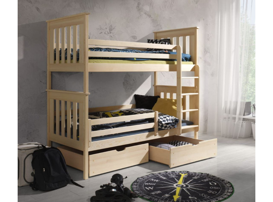 Dětská patrová postel z masivu borovice BORIS se šuplíky 200x90 cm - přírodní