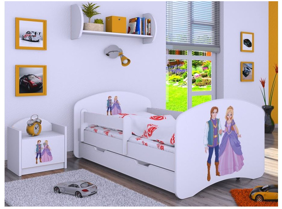 Dětská postel se šuplíkem 180x90cm PRINC A PRINCEZNA - bílá
