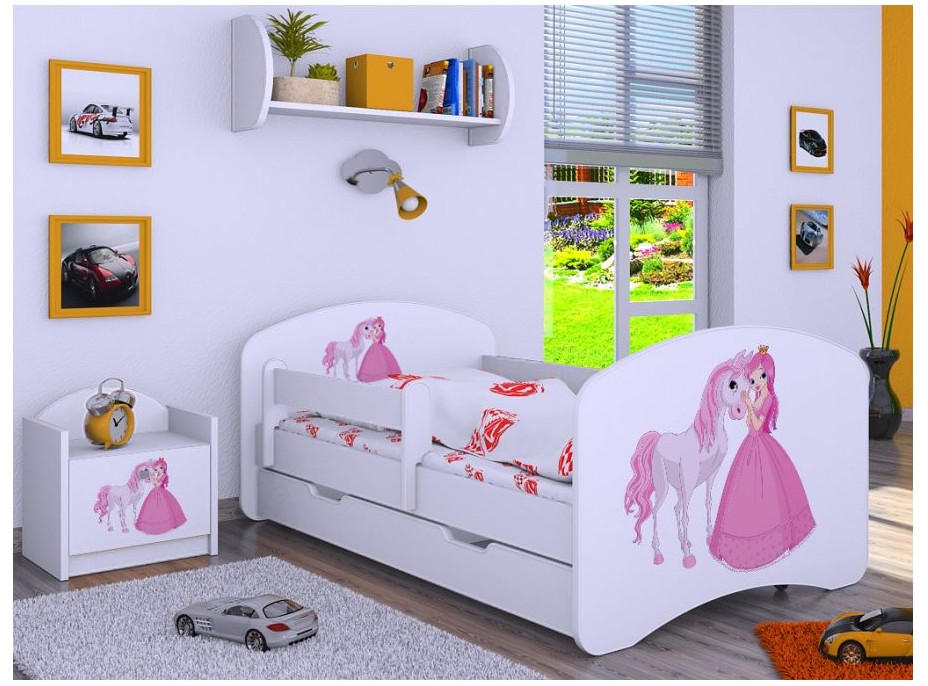 Dětská postel se šuplíkem 180x90cm PRINCEZNA A KONÍK - bílá