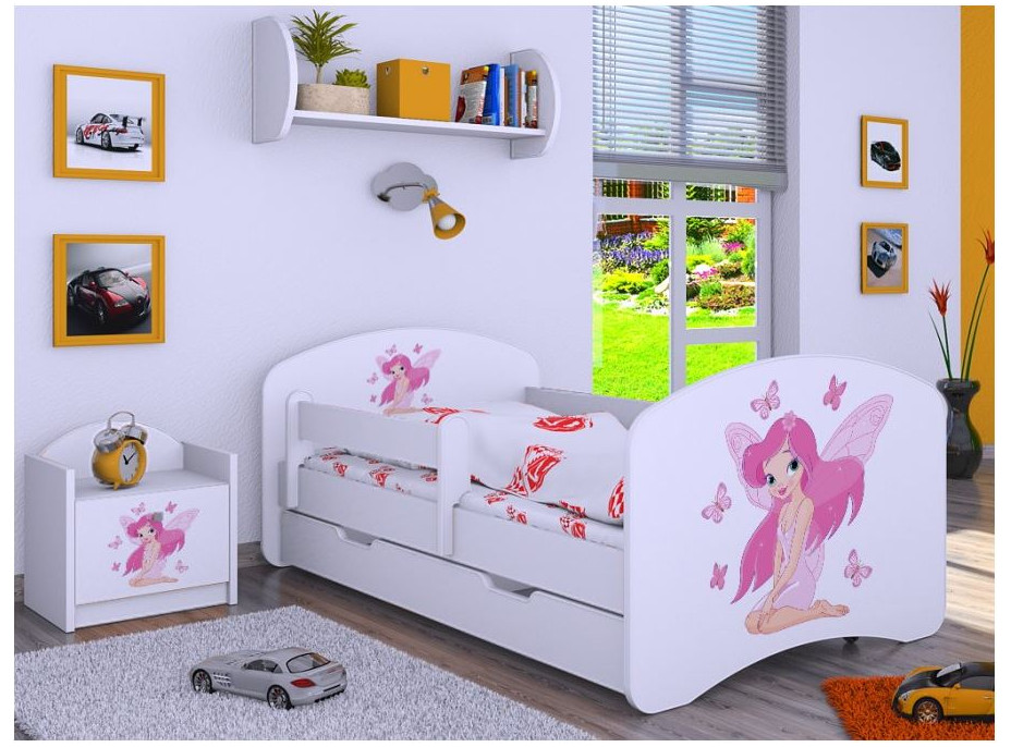 Dětská postel se šuplíkem 180x90cm VÍLA A MOTÝLCI - bílá