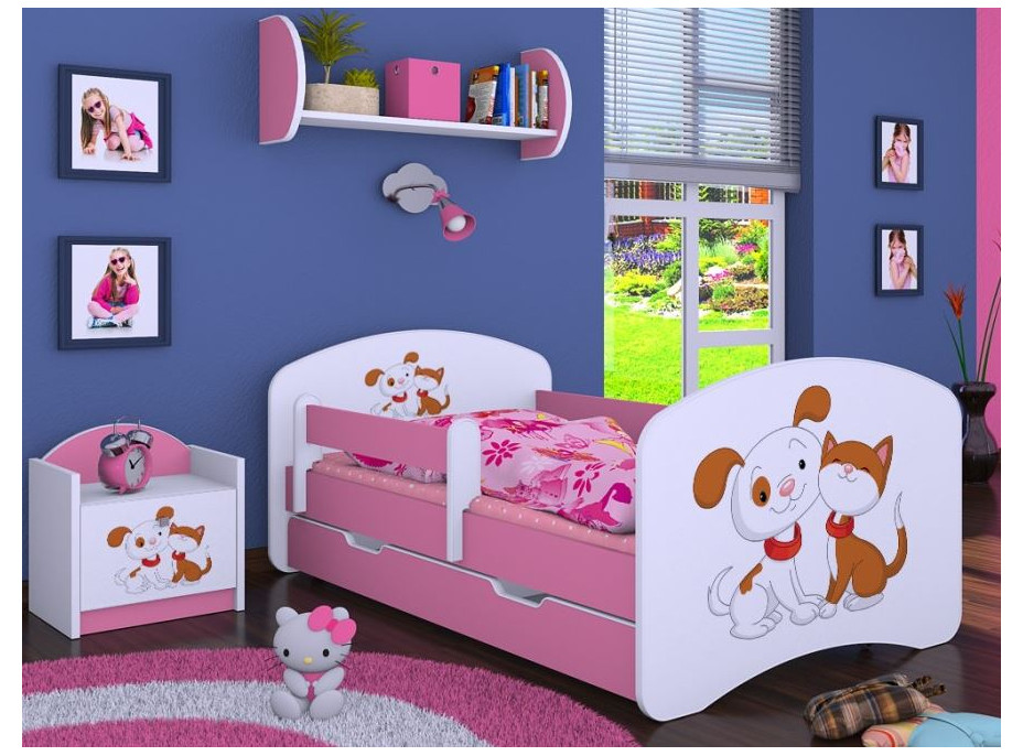 Dětská postel se šuplíkem 180x90cm PEJSEK A KOČIČKA