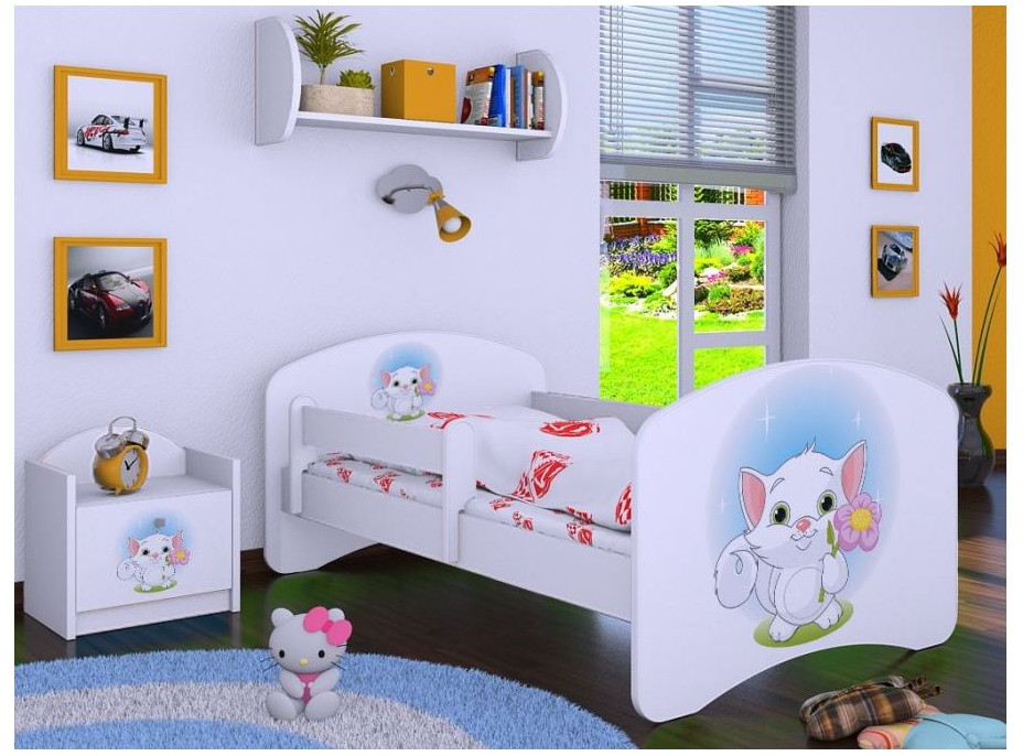 Dětská postel bez šuplíku 160x80cm KOČIČKA S KYTIČKOU - bílá