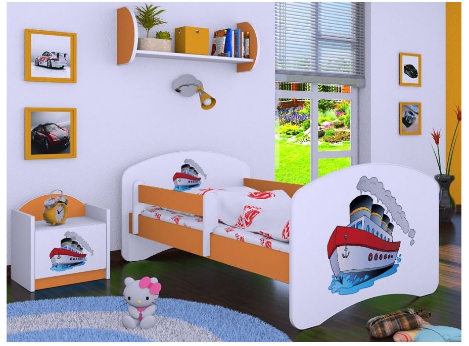 Dětská postel bez šuplíku 160x80cm LODIČKA - oranžová