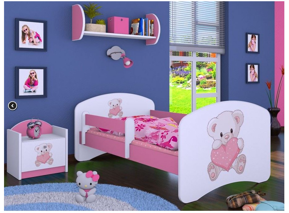 Dětská postel bez šuplíku 180x90cm MEDVÍDEK SE SRDÍČKEM - růžová