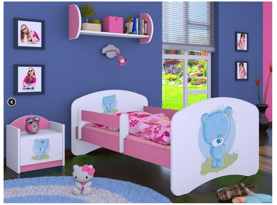 Dětská postel bez šuplíku 180x90cm MODRÝ MEDVÍDEK - růžová