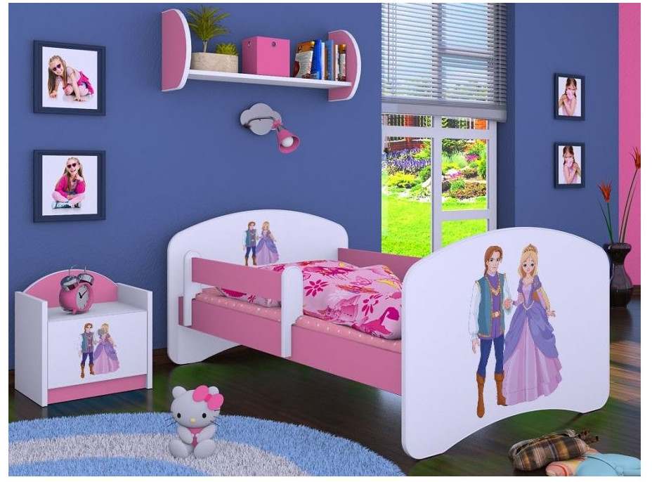 Dětská postel bez šuplíku 180x90cm PRINC A PRINCEZNA - růžová