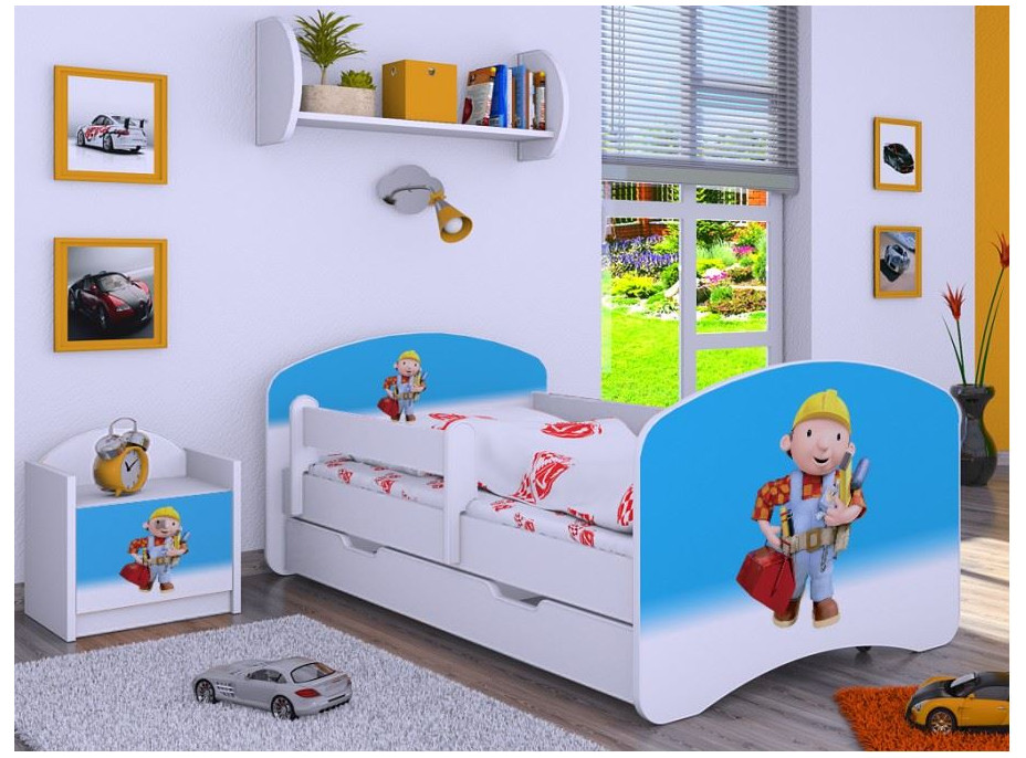 Dětská postel se šuplíkem 180x90cm BOŘEK STAVITEL - bílá