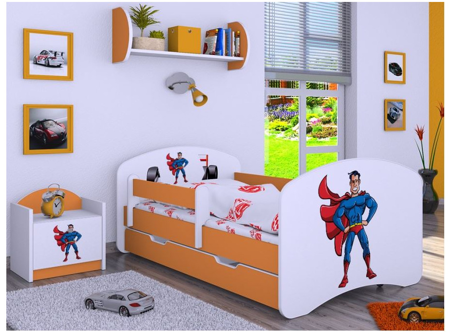 Dětská postel se šuplíkem 180x90cm SUPERMAN - oranžová