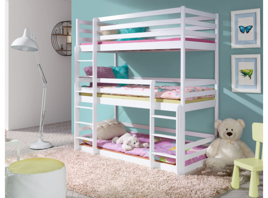Dětská třípatrová postel TEDDY - 200x90 cm - bílá