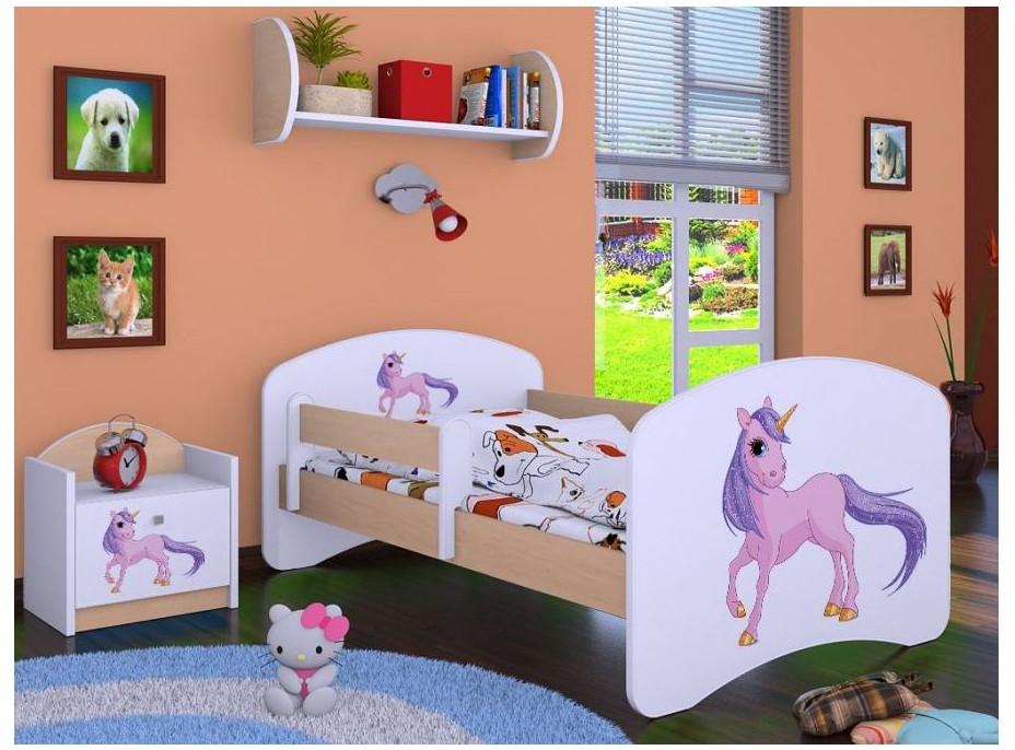 Dětská postel bez šuplíku 180x90cm JEDNOROŽEC - světlá hruška