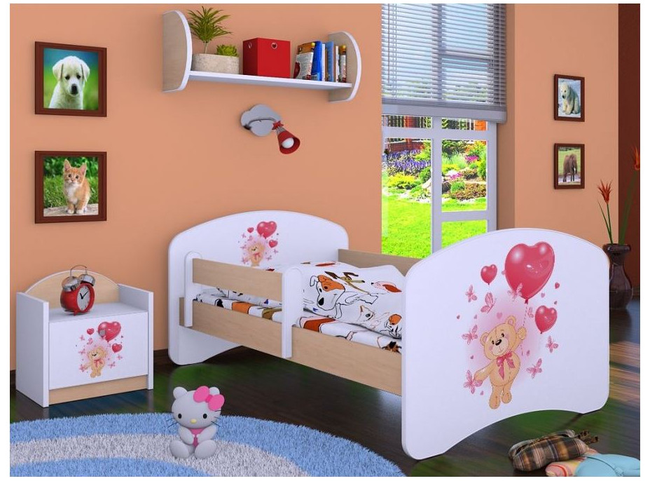 Dětská postel bez šuplíku 180x90cm MEDVÍDEK S BALONKY - světlá hruška