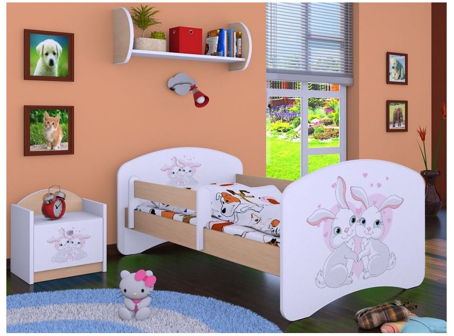 Dětská postel bez šuplíku 180x90cm ZAJÍČCI - světlá hruška