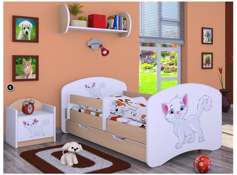 Dětská postel se šuplíkem 180x90cm KOČIČKA - světlá hruška