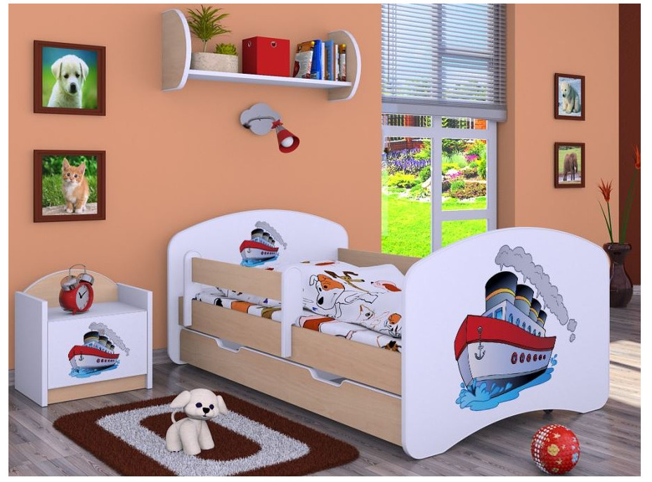 Dětská postel se šuplíkem 180x90cm LODIČKA - světlá hruška