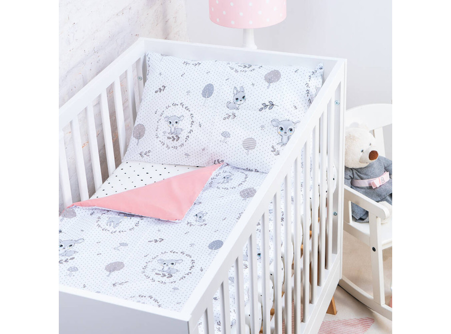 Dětské bavlněné povlečení do postýlky 120x90 cm BABY - Srneček/pudrová růžová