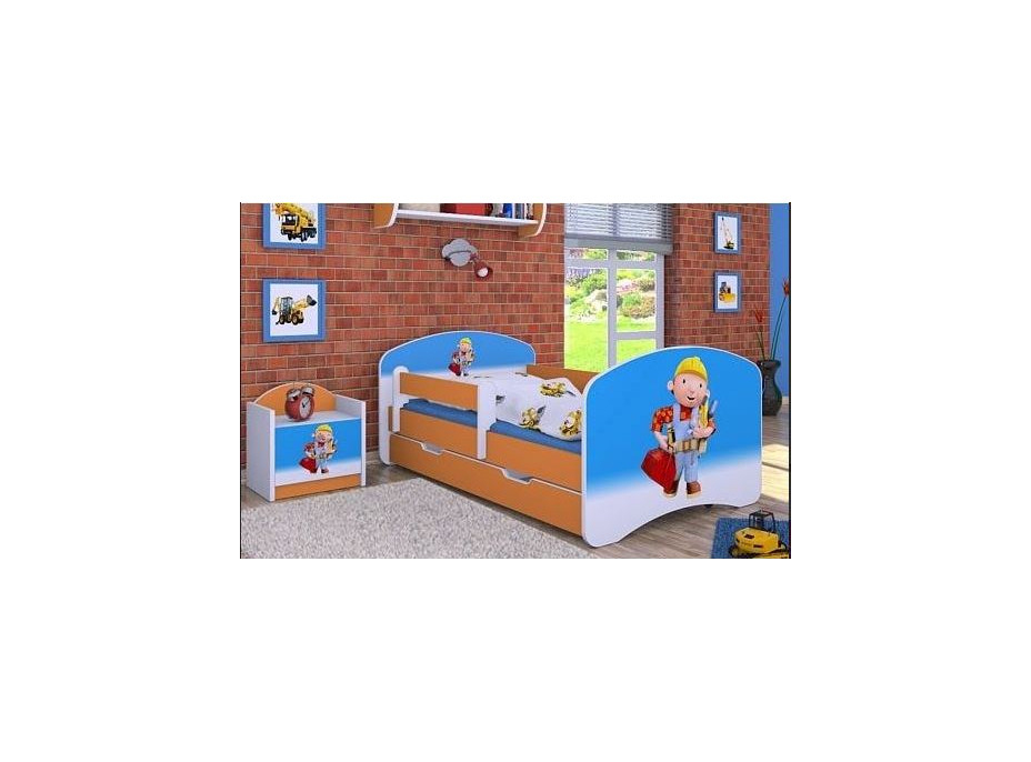 Dětská postel se šuplíkem 160x80cm BOŘEK STAVITEL - oranžová