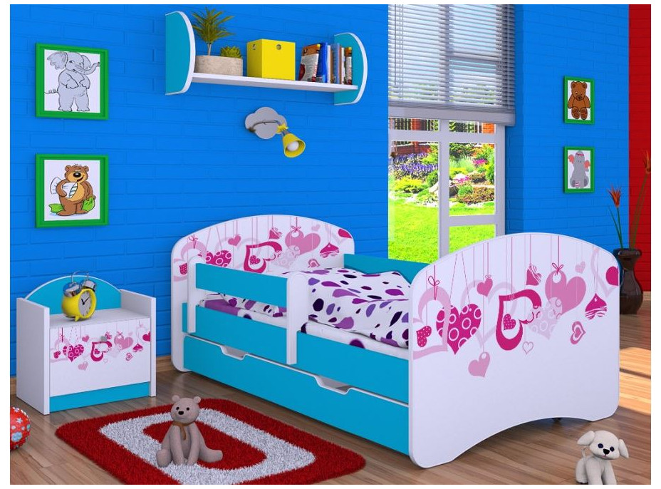 Dětská postel se šuplíkem 180x90cm FALL IN LOVE - modrá