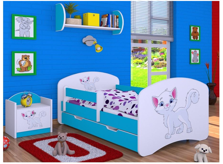 Dětská postel se šuplíkem 180x90cm KOČIČKA - modrá