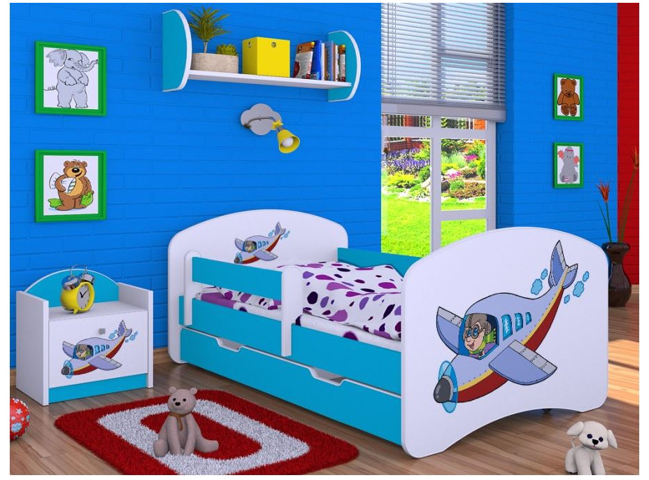 Dětská postel se šuplíkem 180x90cm LETADLO - modrá