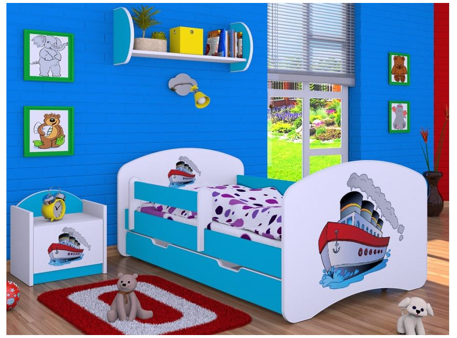 Dětská postel se šuplíkem 160x80cm LODIČKA - modrá