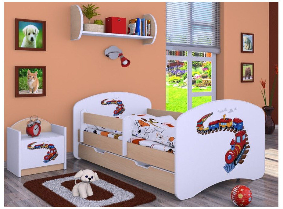Dětská postel se šuplíkem 180x90cm MAŠINKA - světlá hruška