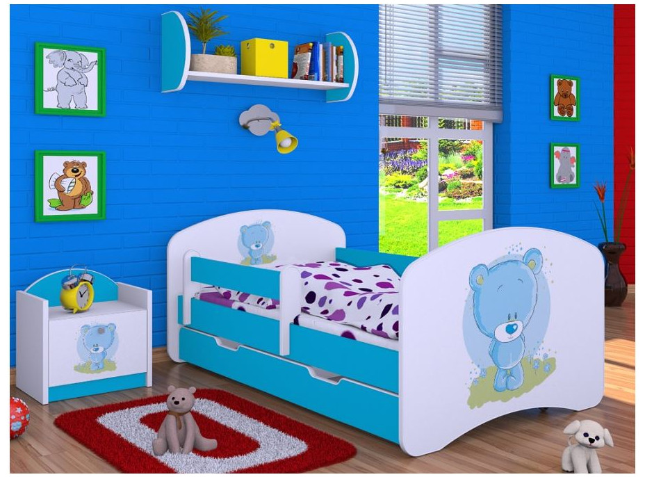 Dětská postel se šuplíkem 160x80cm MODRÝ MEDVÍDEK - modrá