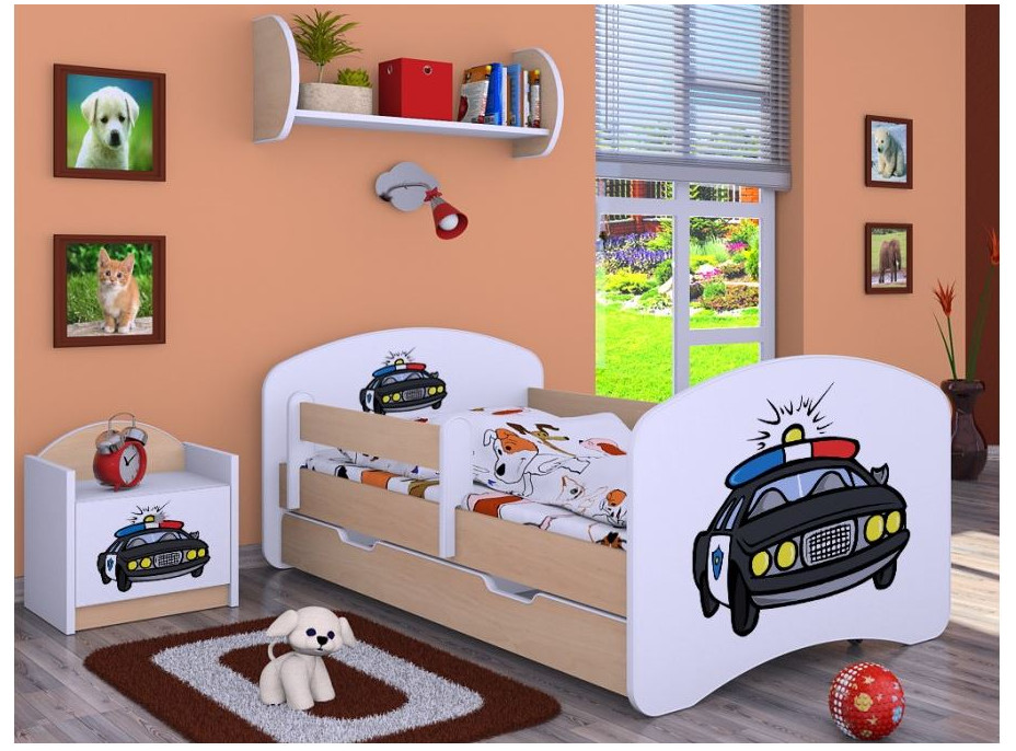 Dětská postel se šuplíkem 160x80cm POLICIE - světlá hruška
