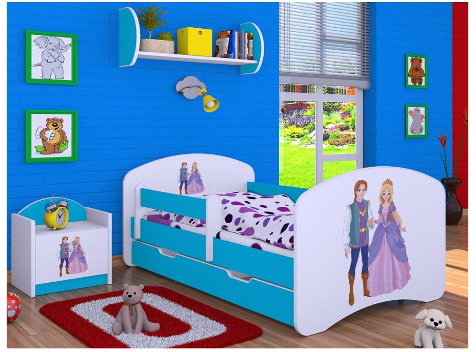 Dětská postel se šuplíkem 180x90cm PRINC A PRINCEZNA - modrá