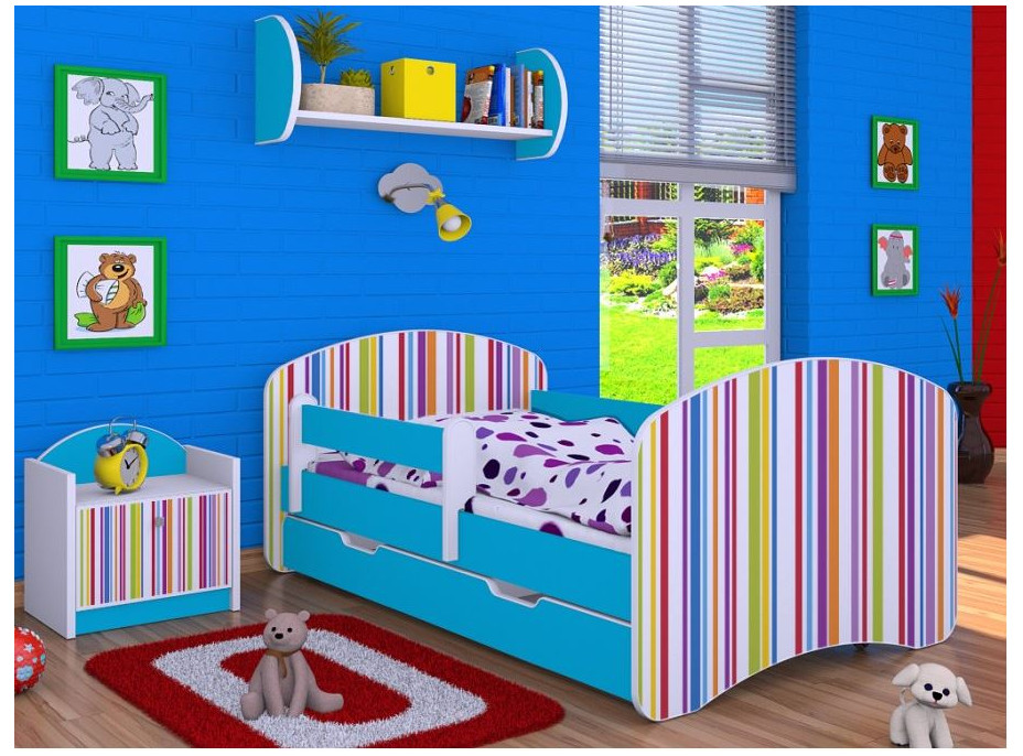 Dětská postel se šuplíkem 180x90cm PROUŽKY - modrá