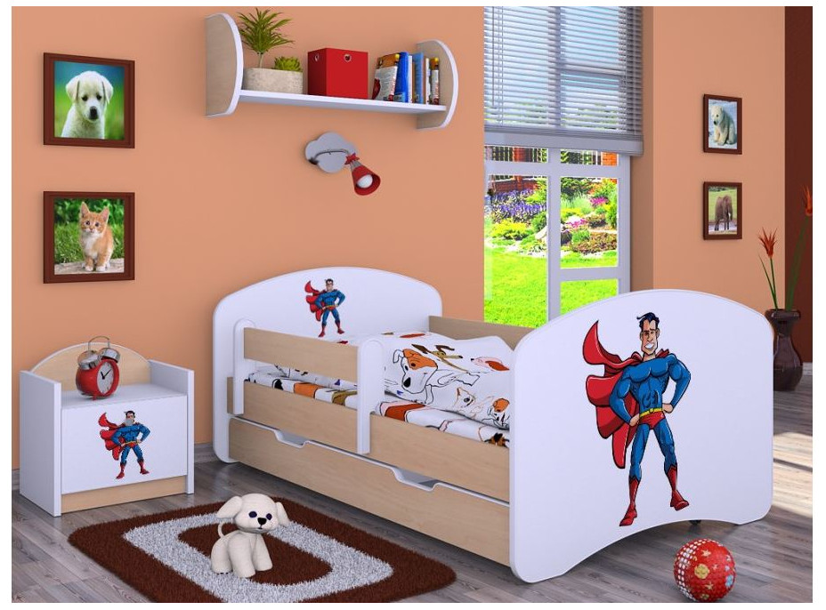 Dětská postel se šuplíkem 180x90cm SUPERMAN - světlá hruška