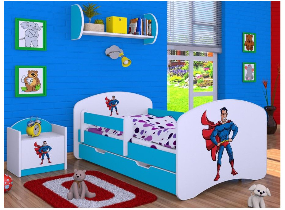 Dětská postel se šuplíkem 180x90cm SUPERMAN - modrá