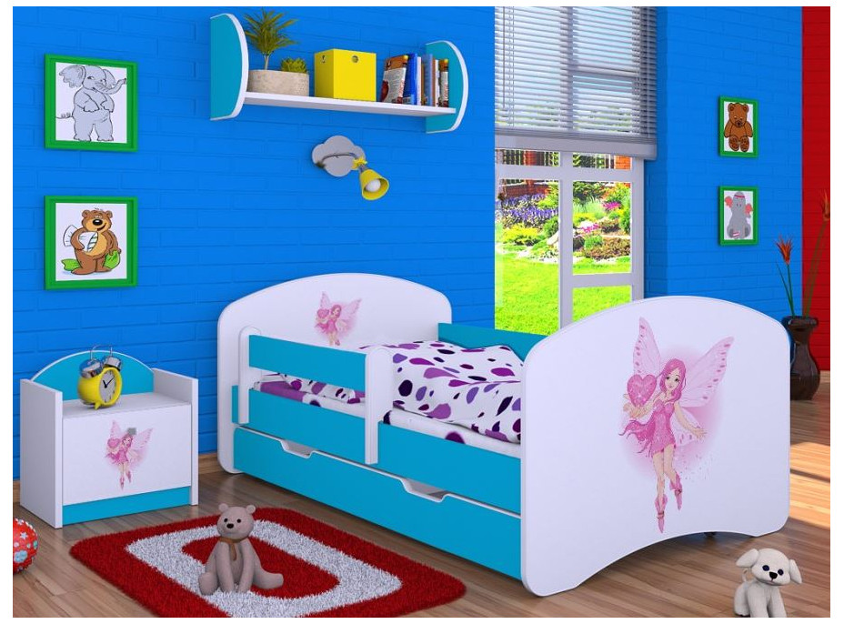 Dětská postel se šuplíkem 180x90cm VÍLA A SRDÍČKO - modrá