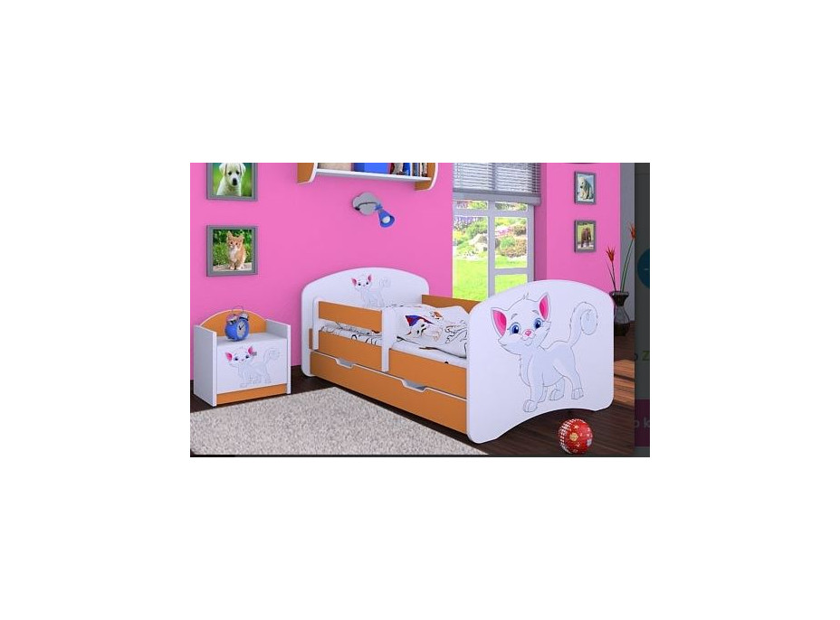 Dětská postel se šuplíkem 180x90cm KOČIČKA - oranžová
