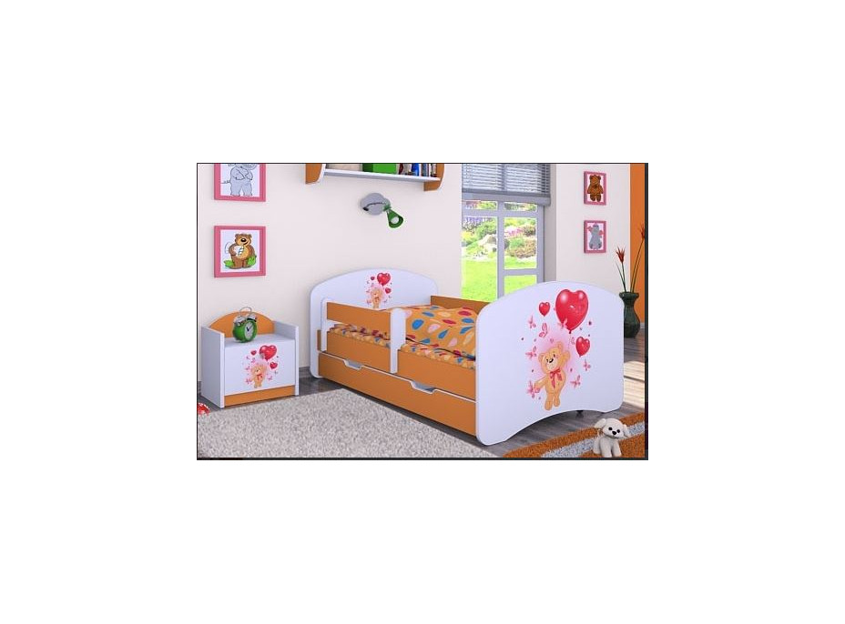 Dětská postel se šuplíkem 180x90cm MEDVÍDEK S BALONKY - oranžová