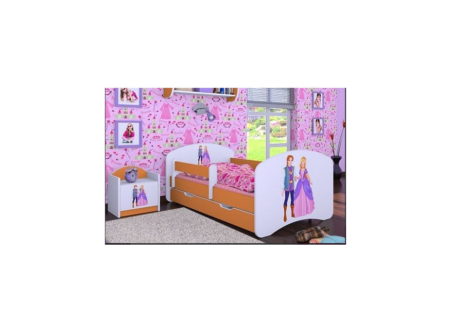 Dětská postel se šuplíkem 160x80cm PRINC A PRINCEZNA - oranžová
