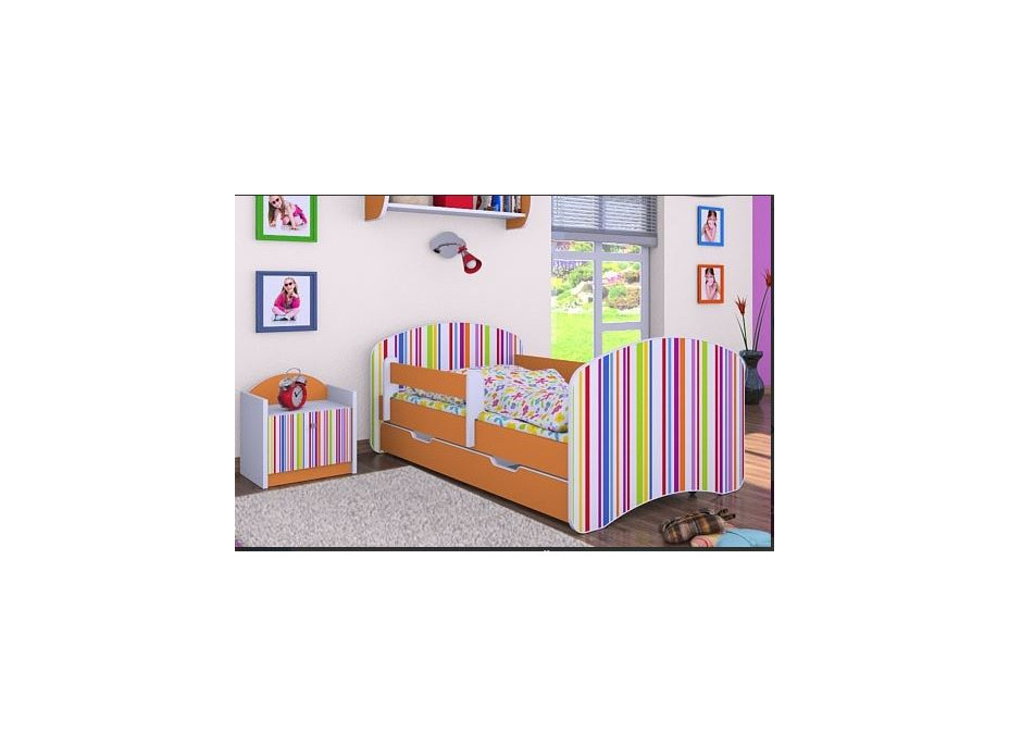 Dětská postel se šuplíkem 180x90cm PROUŽKY - oranžová