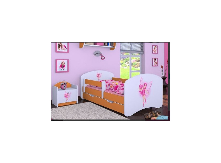 Dětská postel se šuplíkem 160x80cm VÍLA A SRDÍČKO - oranžová