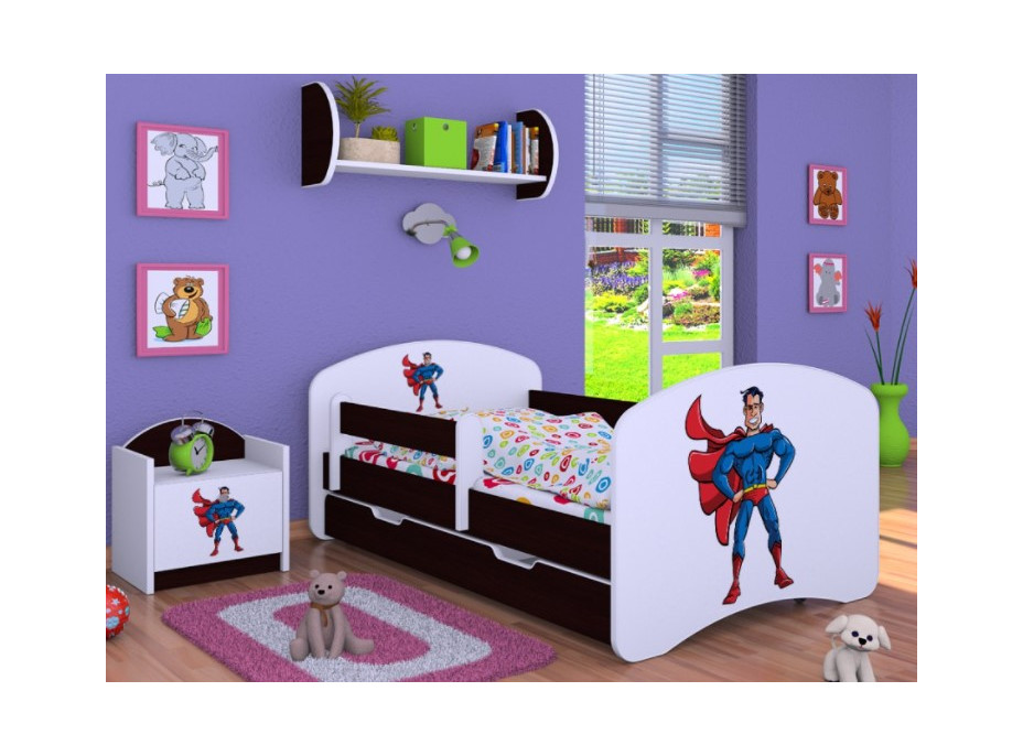 Dětská postel se šuplíkem 180x90cm SUPERMAN - kaštan wenge