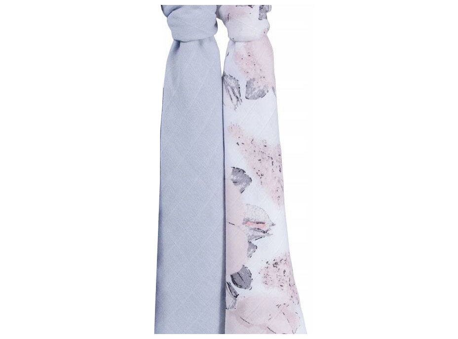 Dětské mušelínové pleny BABY 70x80 cm - sada 3 ks - Růžové květy/šedá