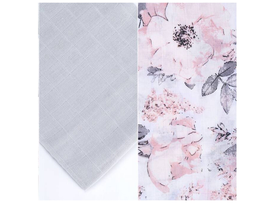 Dětské mušelínové pleny BABY 70x80 cm - sada 3 ks - Růžové květy/šedá