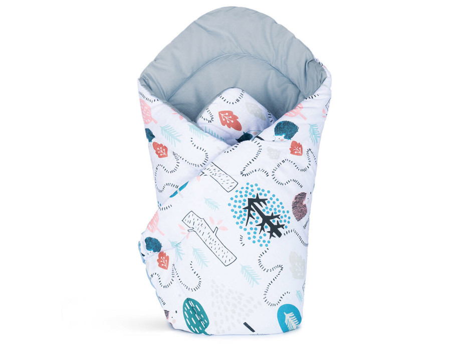 Oboustranná zavinovačka pro miminka 80x80 cm BABY - Cesta ježka/šedá